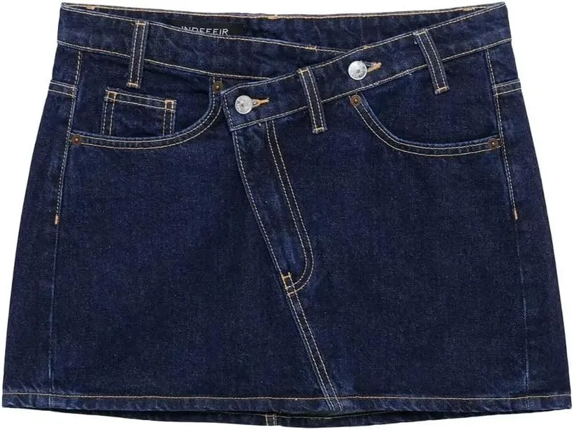 Women's Denim Skirt Casual Button Elastic Mini Straight Zipper Placket Mid-Waist Pencil Skirt