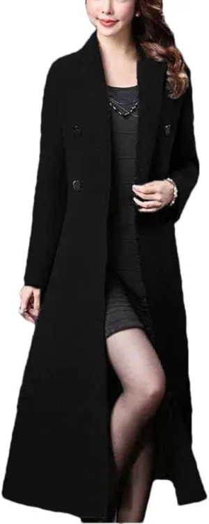 Women's Double Breasted Wool Blended Coat Winter LArge Size Slim Woolen Coat Jacket