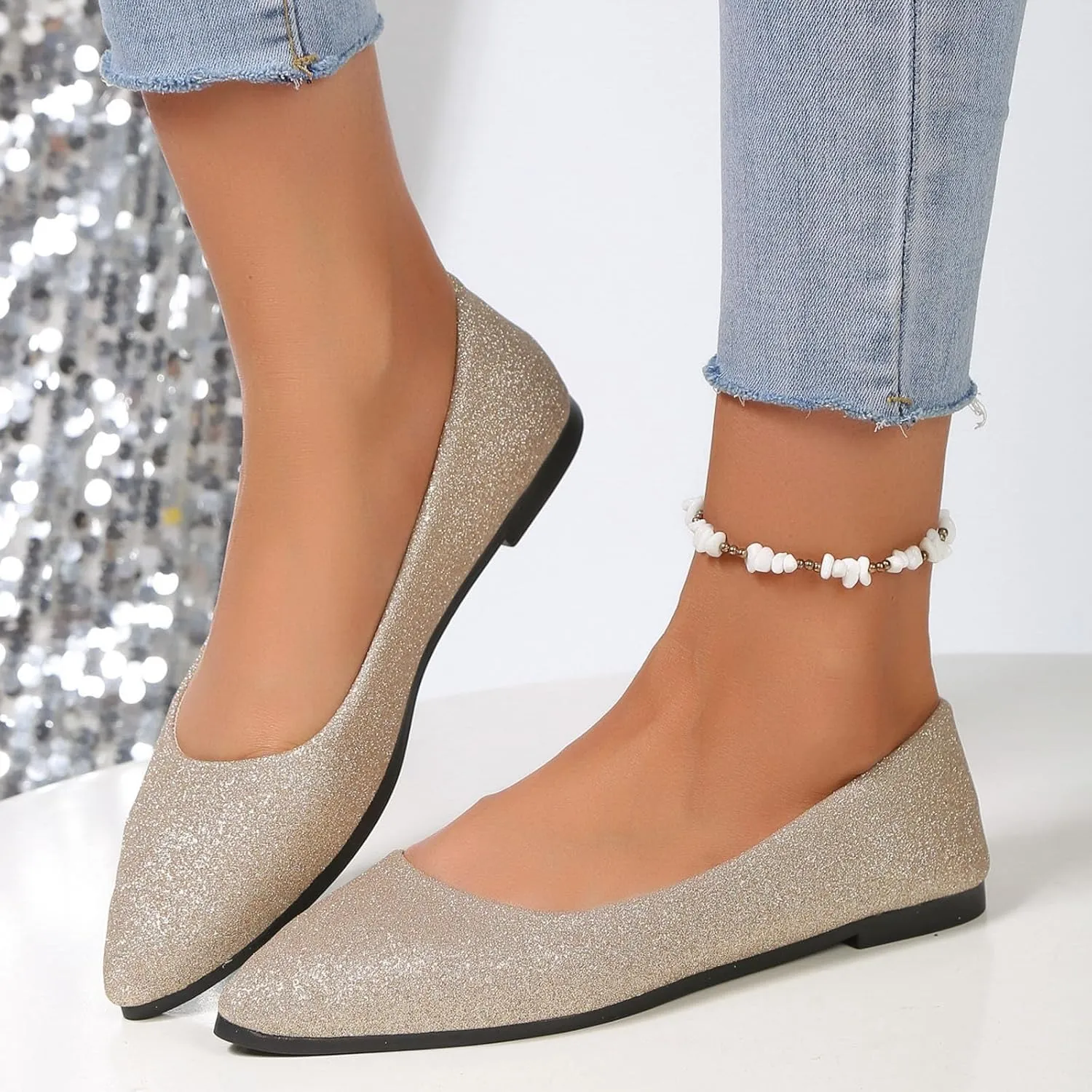 Women's Dress Flats Ballet Low Wedge Round Toe Ankle Strap Comfortable Casual Flats Shoes