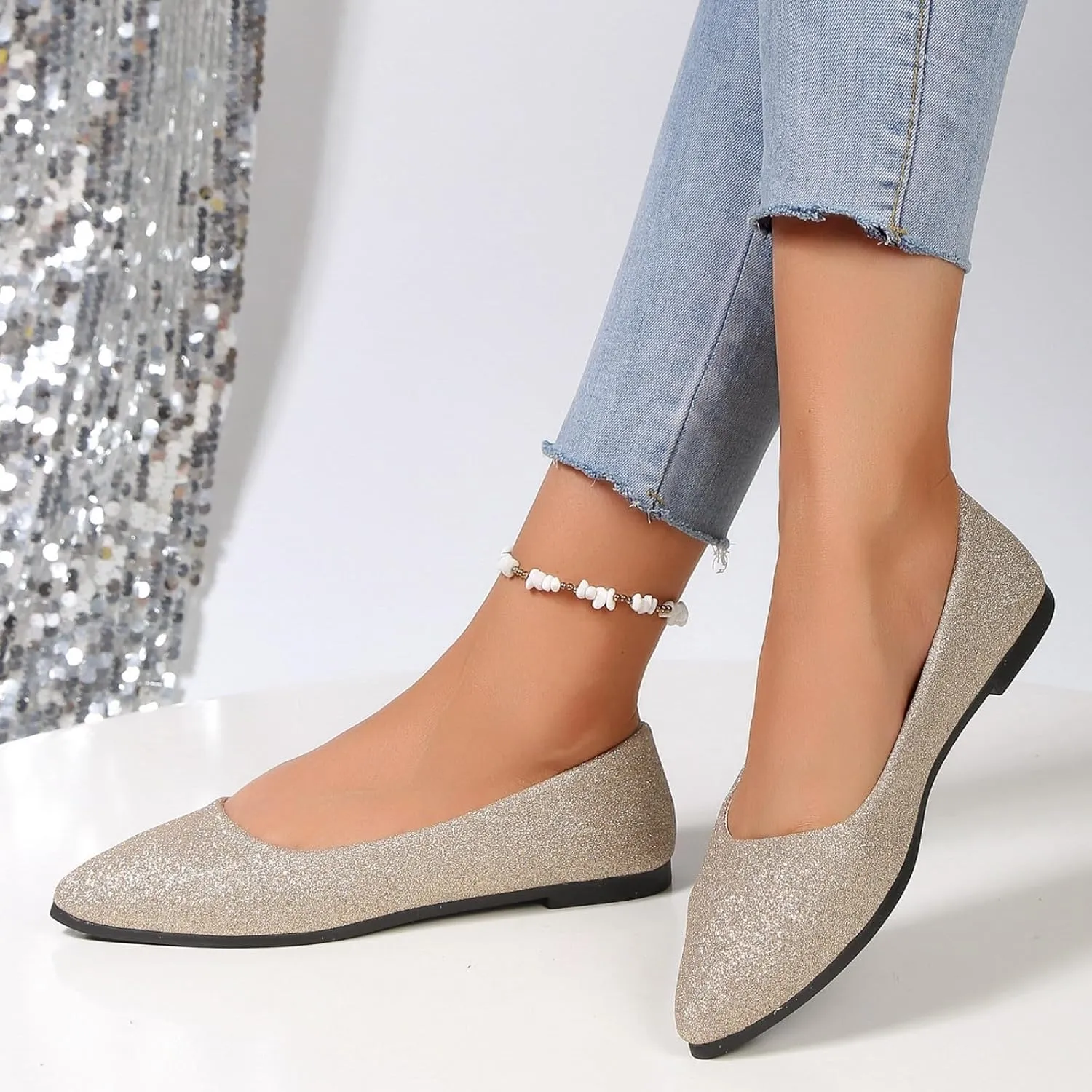 Women's Dress Flats Ballet Low Wedge Round Toe Ankle Strap Comfortable Casual Flats Shoes