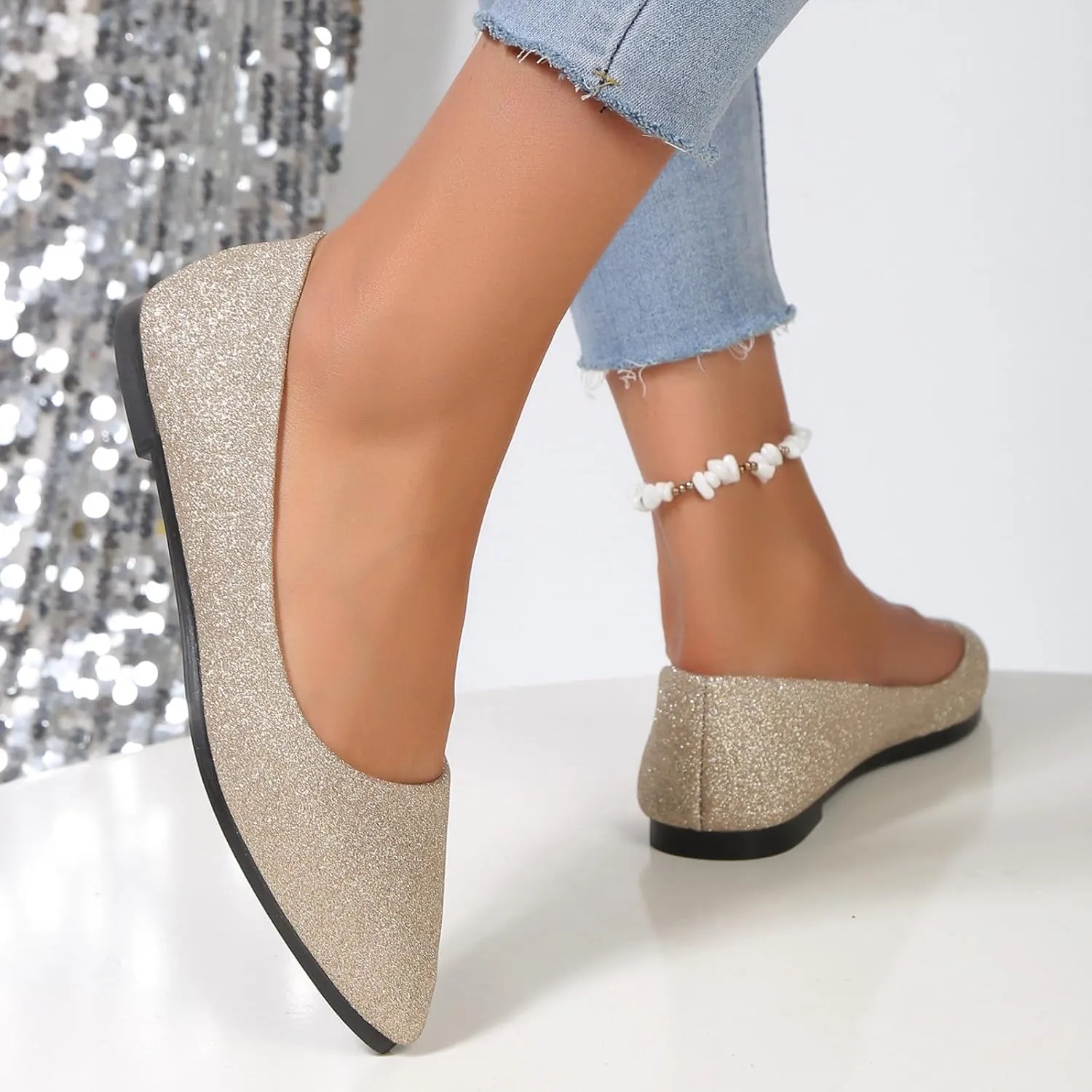 Women's Dress Flats Ballet Low Wedge Round Toe Ankle Strap Comfortable Casual Flats Shoes