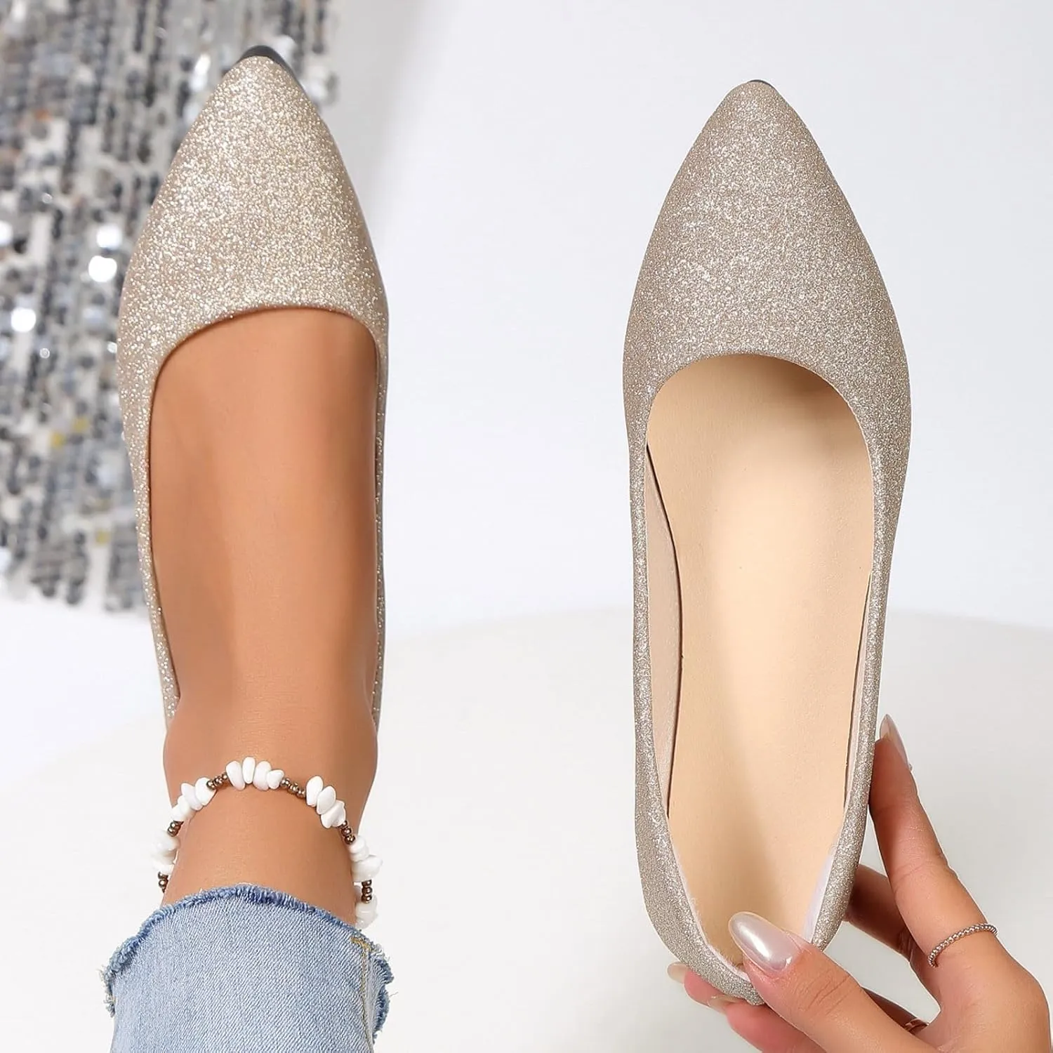 Women's Dress Flats Ballet Low Wedge Round Toe Ankle Strap Comfortable Casual Flats Shoes
