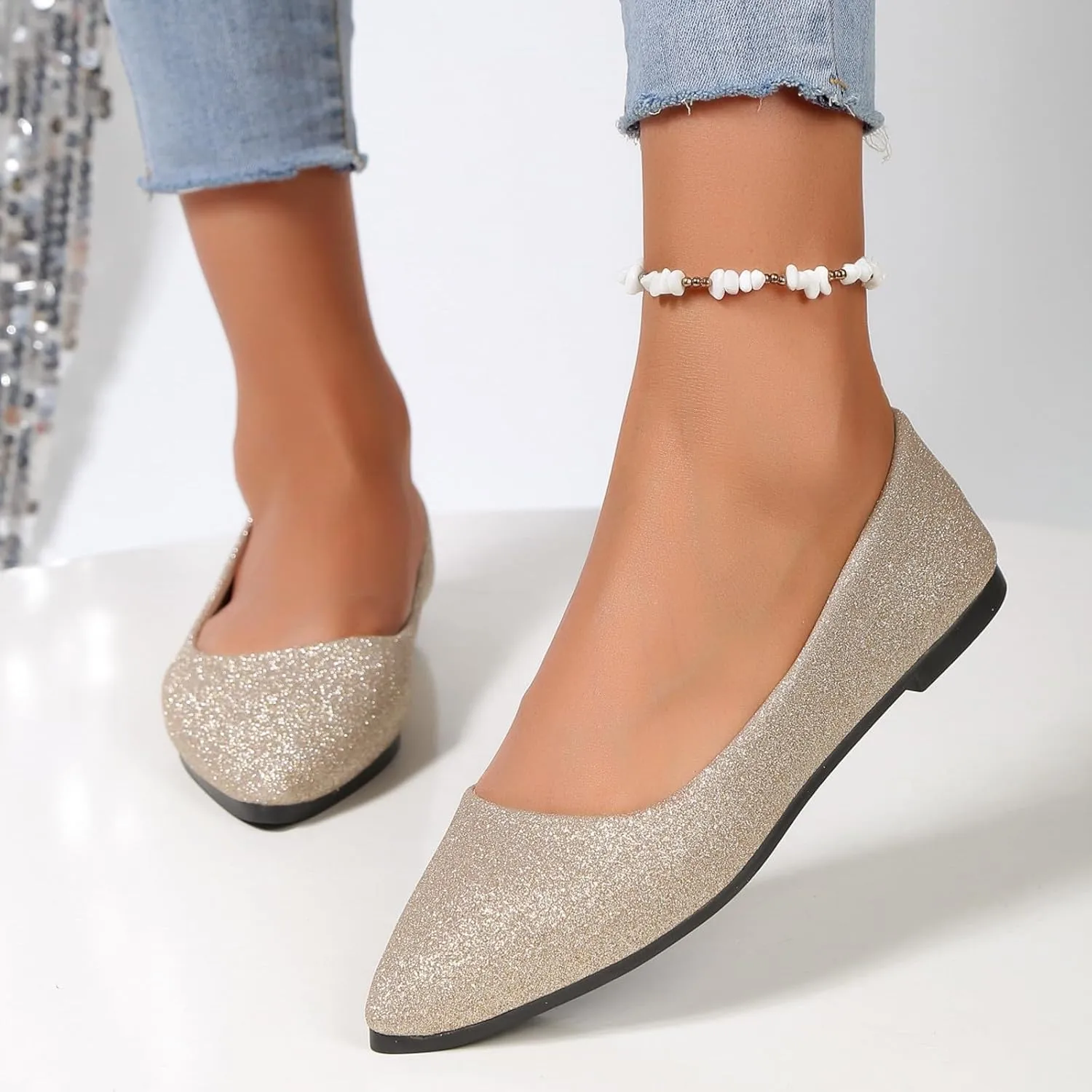 Women's Dress Flats Ballet Low Wedge Round Toe Ankle Strap Comfortable Casual Flats Shoes