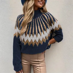 Womens Fair Isle Pattern Sweaters Long Sleeve Oversized Turtleneck Pullover Vintage Casual Loose Printed Knitted Sweater Tops