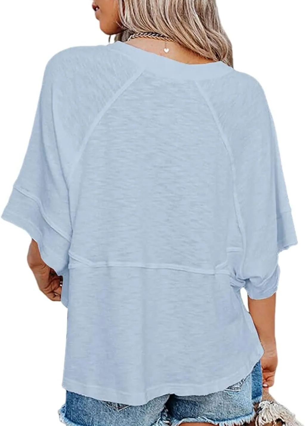 Women's Fashion Casual T Shirt Round Collar 3/4 Sleeve Plain Color Tees Summer Tops Blouses