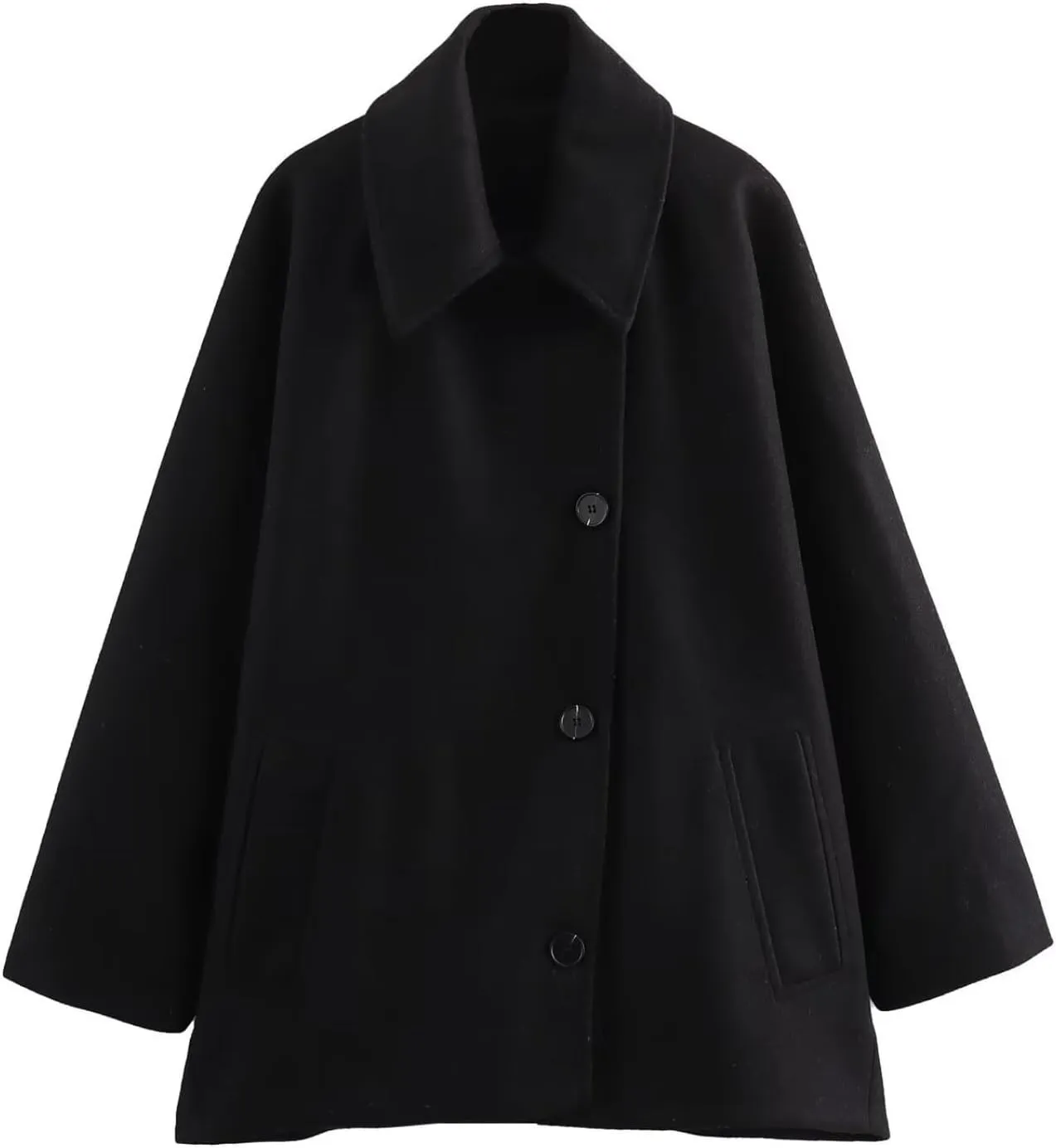 Womens Fashion Pea Coats Single Breasted Batwing Sleeve Classic Fall Wool Cape Blend Jacket Outerwear with Pockets