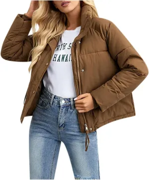 Women's fashion Puffer Jacket, Short Winter Warm Jacket,Quilted Thick Down Jacket, Stand-Up Collar, Puffer Coat
