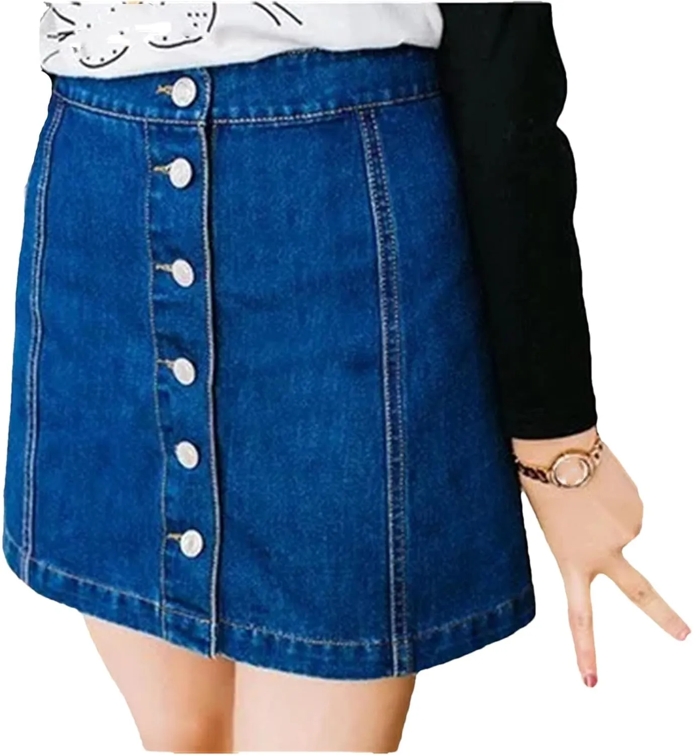 Women's Front Button High Waist Denim Skirt Vintage A-Line Pencil Jean Short Skirt