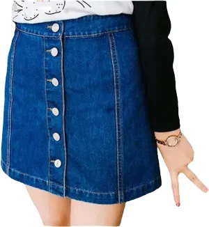 Women's Front Button High Waist Denim Skirt Vintage A-Line Pencil Jean Short Skirt