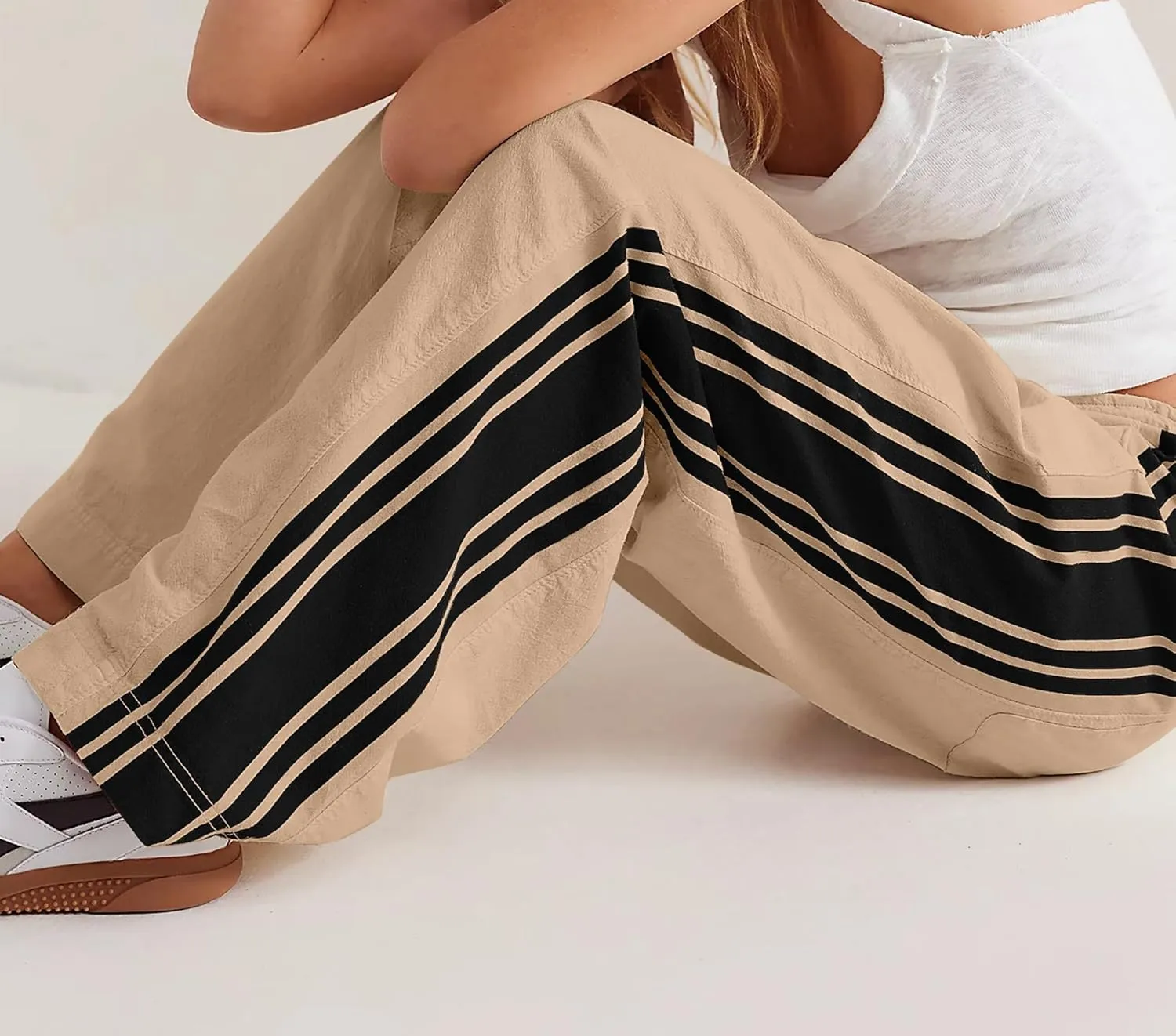 Womens Hudson Canyon Pants Side Striped Sweatpants Drawstring Waist High Rise Pant Trousers with Pockets