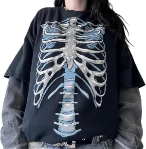 Womens Long Sleeve Fairy Grunge Tees Shirt Vintage Goth Skull Graphic Print Tops 90s Emo Aesthetic Clothes