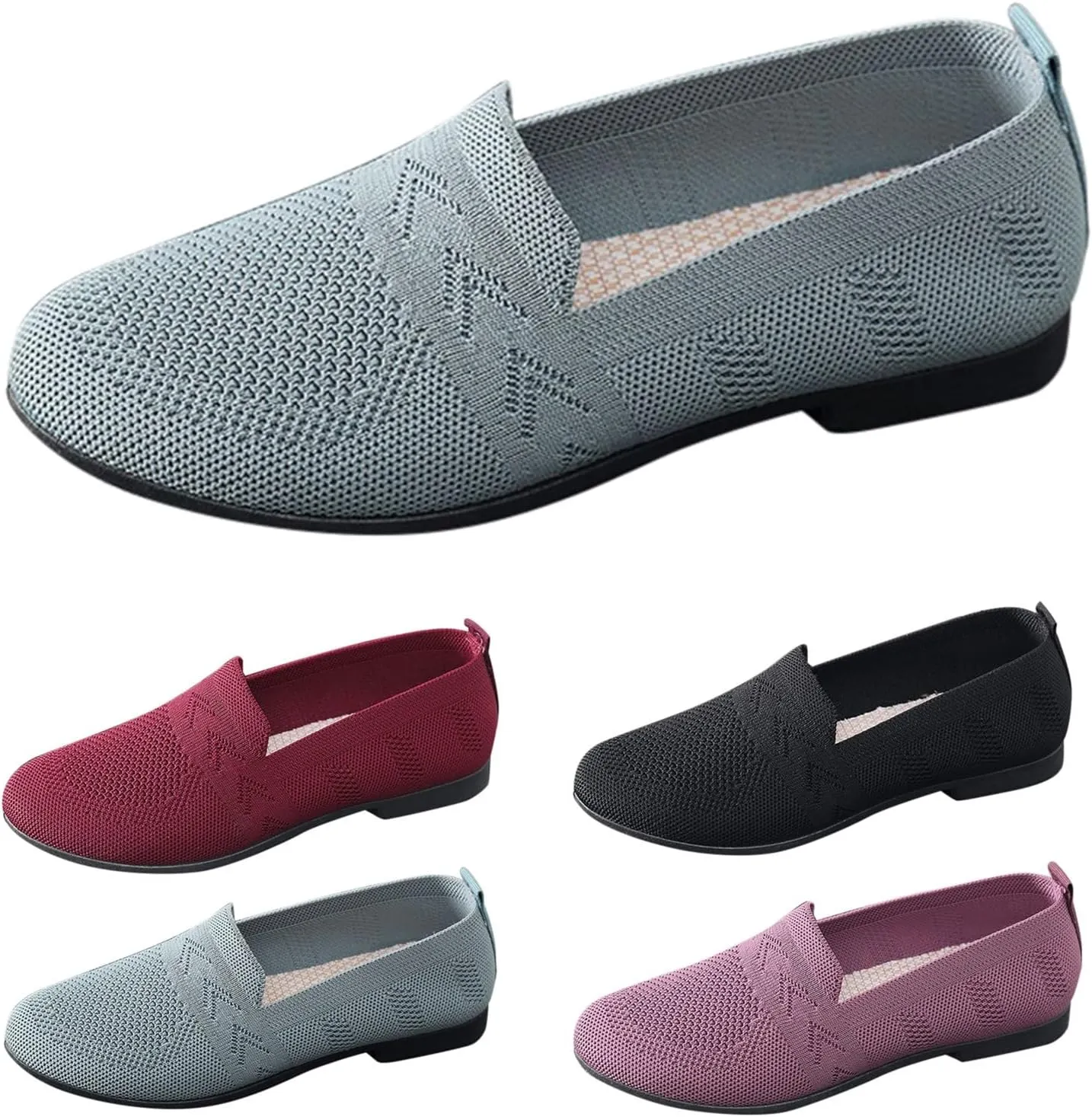 Women's L𝐨w Heel Casual Shoes Comfortable Wide Width Work Shoes Summer Knit Flat𝐬 Mesh Breathable Slip On Sneakers