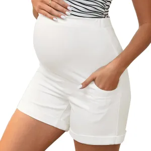 Women's Maternity Denim Over Belly High Waist Summer Casual Workout with Pockets Jeans Pregnancy Shorts