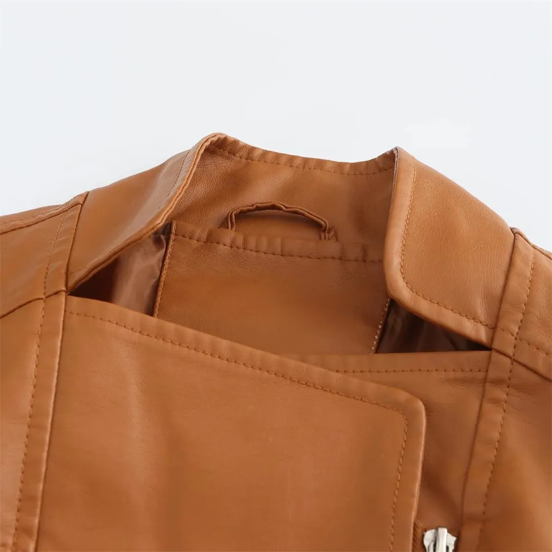 Women's Moto Biker Zipper Jacket Winter Faux Leather Jacket Short Outerwear Women's Top