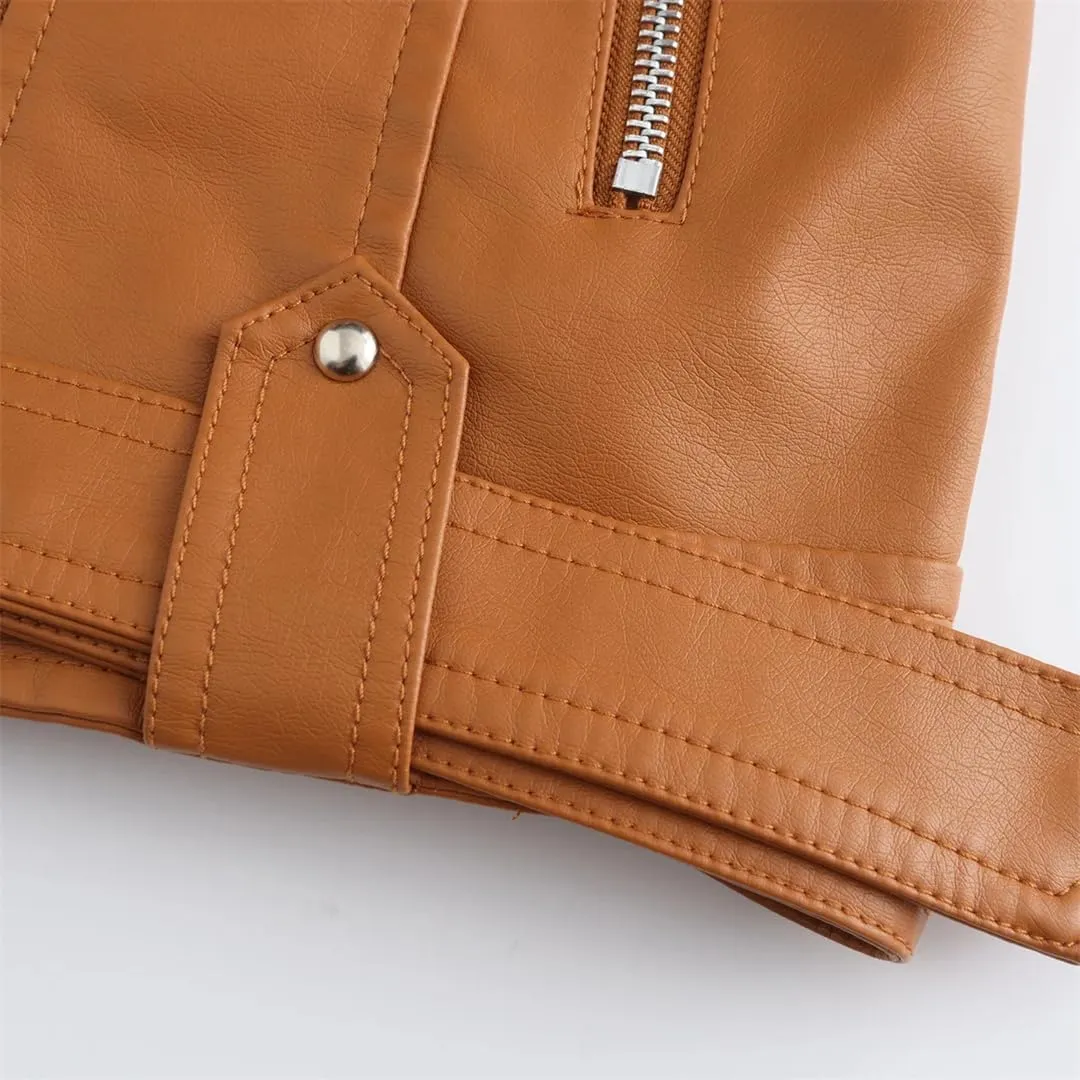 Women's Moto Biker Zipper Jacket Winter Faux Leather Jacket Short Outerwear Women's Top