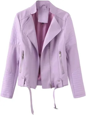 Women's Moto Biker Zipper Jacket Winter Faux Leather Jacket Short Outerwear Women's Top