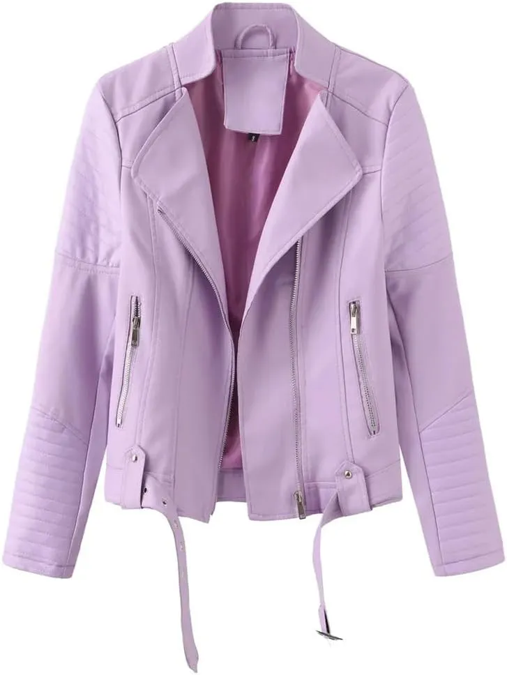 Women's Moto Biker Zipper Jacket Winter Faux Leather Jacket Short Outerwear Women's Top