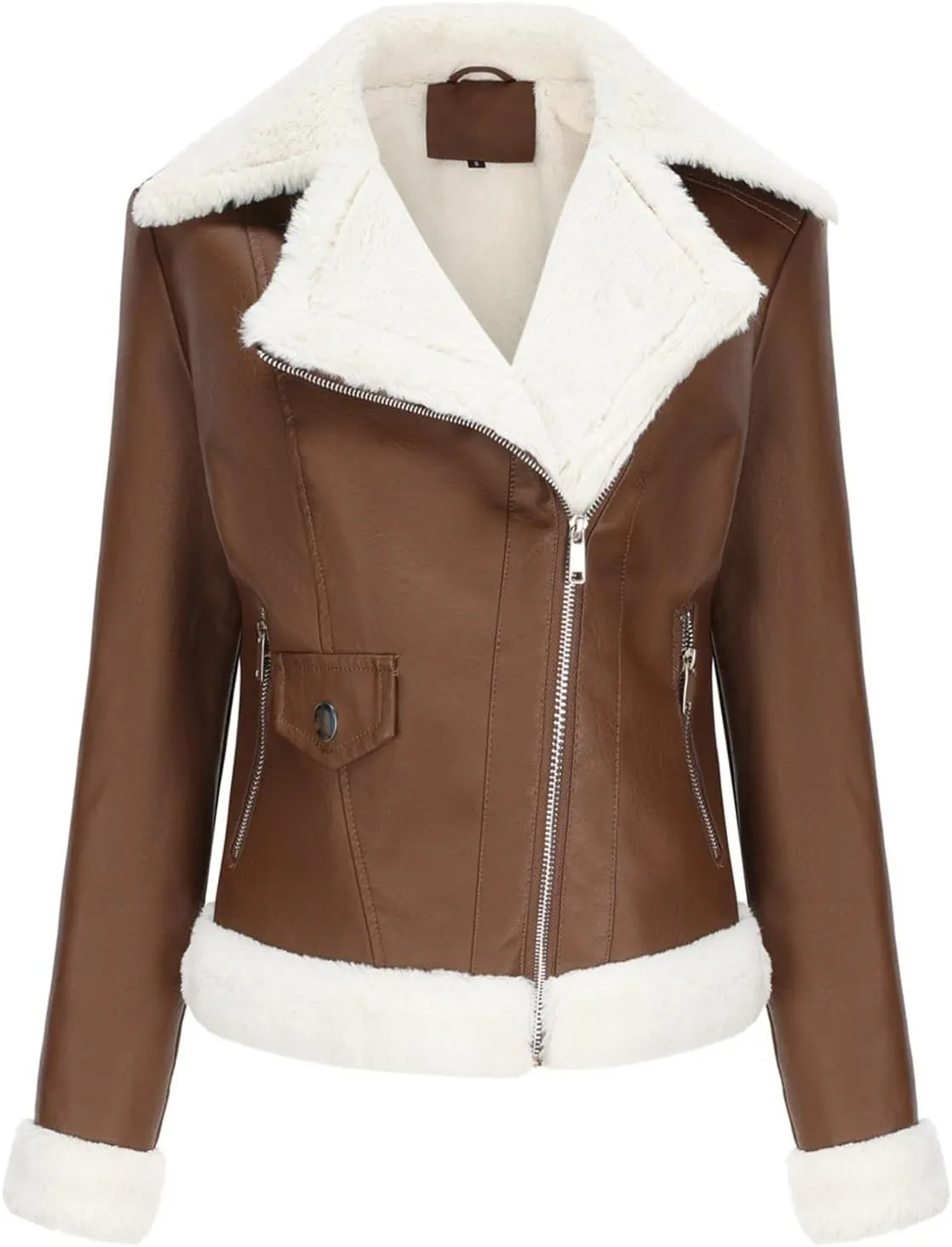 Womens Oversized Leather Jackets, Faux Shearing Moto Biker Jacket, Thick Lined Winter Shearling Coat