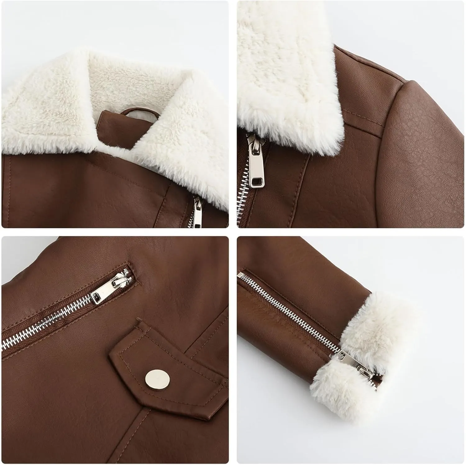Womens Oversized Leather Jackets, Faux Shearing Moto Biker Jacket, Thick Lined Winter Shearling Coat