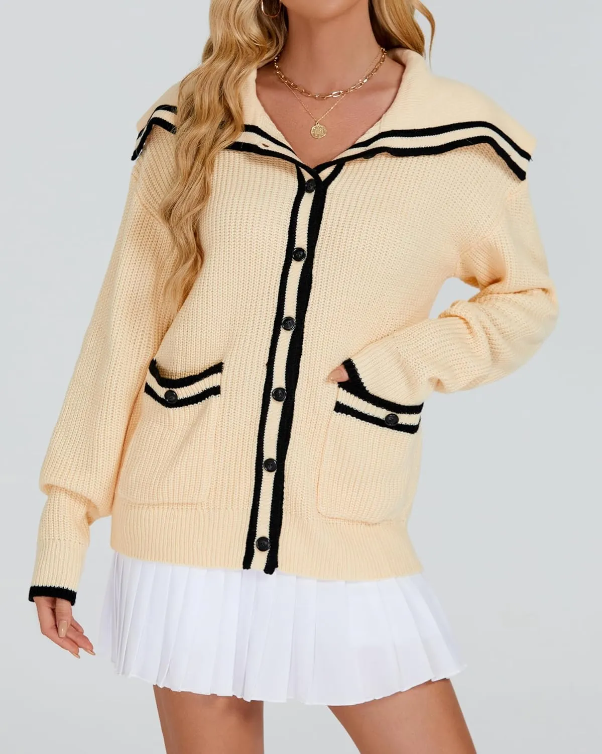 Women's Oversized Sweater Cardigan Cute Lightweight Waffle Knit Cardigan Casual Loose Button Down Sweaters