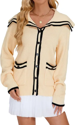 Women's Oversized Sweater Cardigan Cute Lightweight Waffle Knit Cardigan Casual Loose Button Down Sweaters
