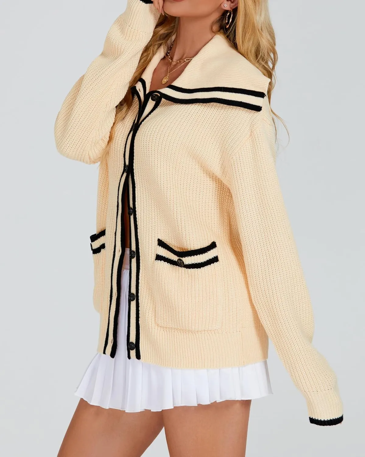 Women's Oversized Sweater Cardigan Cute Lightweight Waffle Knit Cardigan Casual Loose Button Down Sweaters