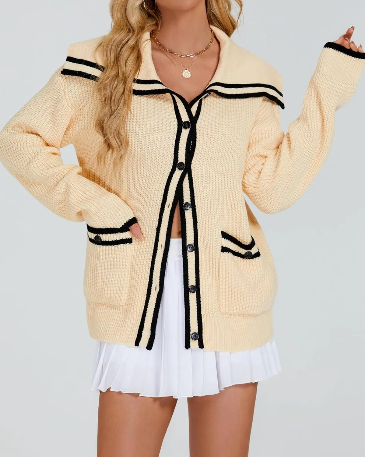 Women's Oversized Sweater Cardigan Cute Lightweight Waffle Knit Cardigan Casual Loose Button Down Sweaters