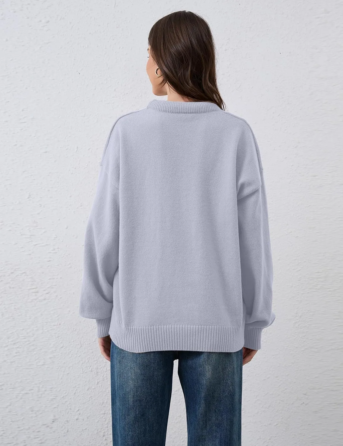 Women's Oversized U Neck Pullover Sweater Long Sleeve Knitted Sweater Chunky Trendy Fall Winter Sweater Tops