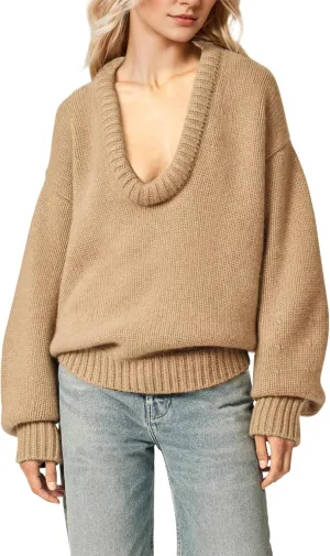 Women's Oversized U Neck Pullover Sweater Long Sleeve Knitted Sweater Chunky Trendy Fall Winter Sweater Tops
