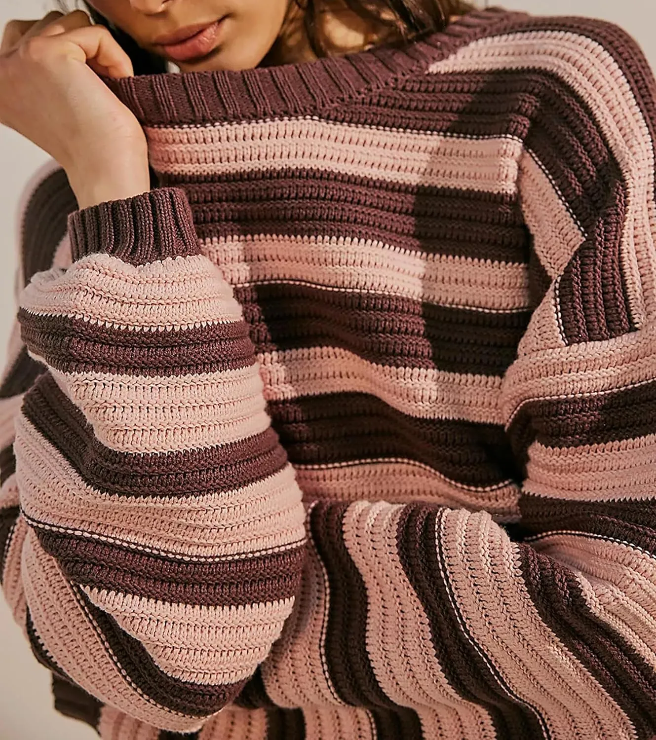 Women's Pullover Oversized Striped Sweaters 2025 Crewneck Batwing Long Sleeve Knit Tops Fall Winter Sweater Jumper