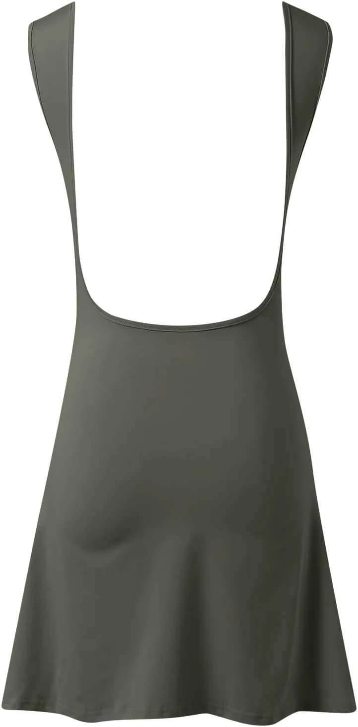 Womens Sexy Open Back Tunic Dress High Neck Sleeveless Stretchy Slim Fit Party Club Bodycon Mini Tank Dresses