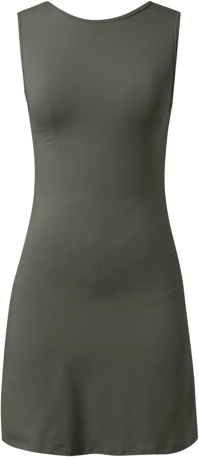 Womens Sexy Open Back Tunic Dress High Neck Sleeveless Stretchy Slim Fit Party Club Bodycon Mini Tank Dresses