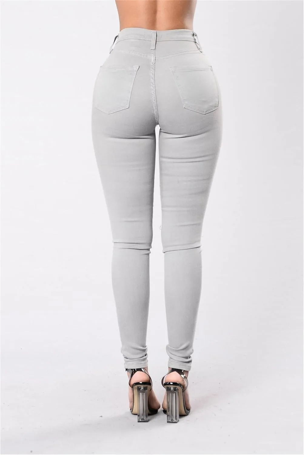 Women's Sexy Stretch Pants Skinny Slim Pencil Jeans High Waisted Jegging Trousers with Pockets Zipper