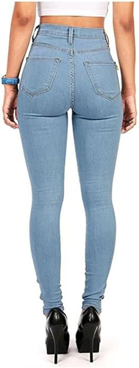 Women's Sexy Stretch Pants Skinny Slim Pencil Jeans High Waisted Jegging Trousers with Pockets Zipper