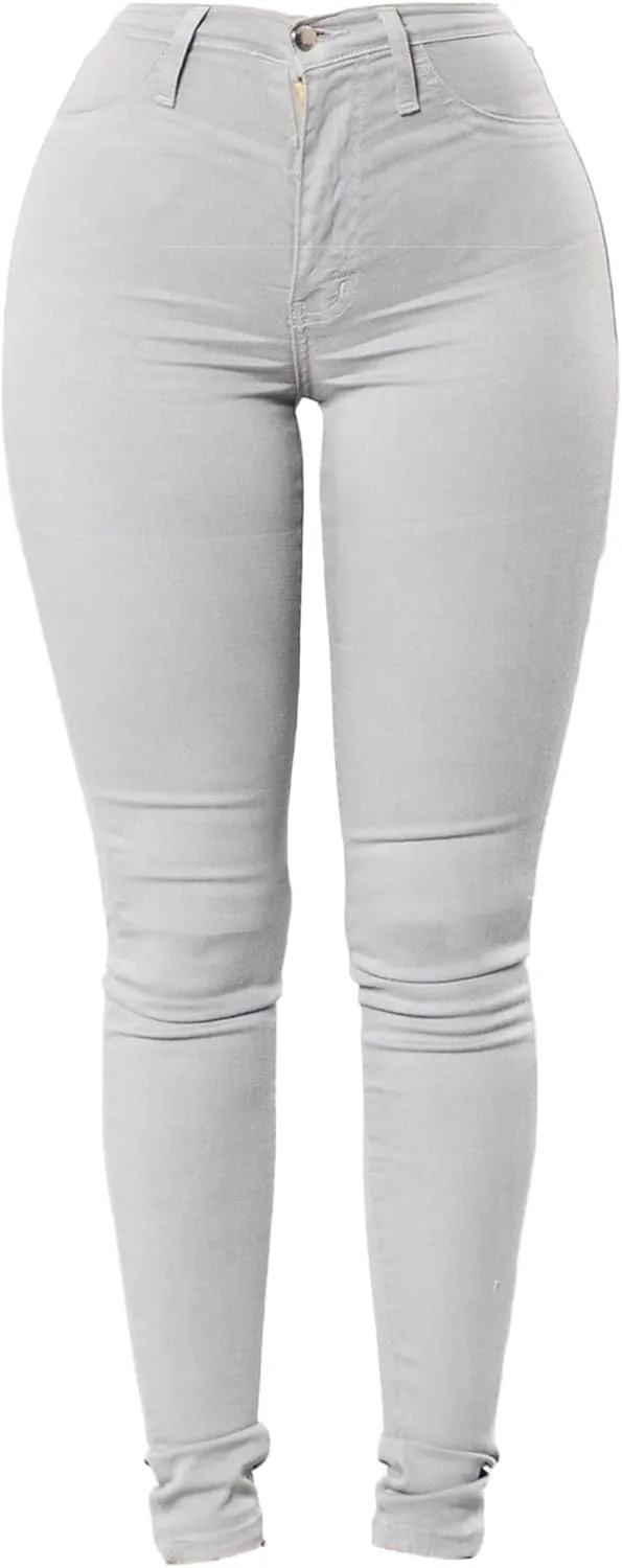 Women's Sexy Stretch Pants Skinny Slim Pencil Jeans High Waisted Jegging Trousers with Pockets Zipper