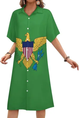 Women's Short Sleeve Collared Simple Button Down Shirt Dress 2025 Summer Ukraine Flag Long Dresses
