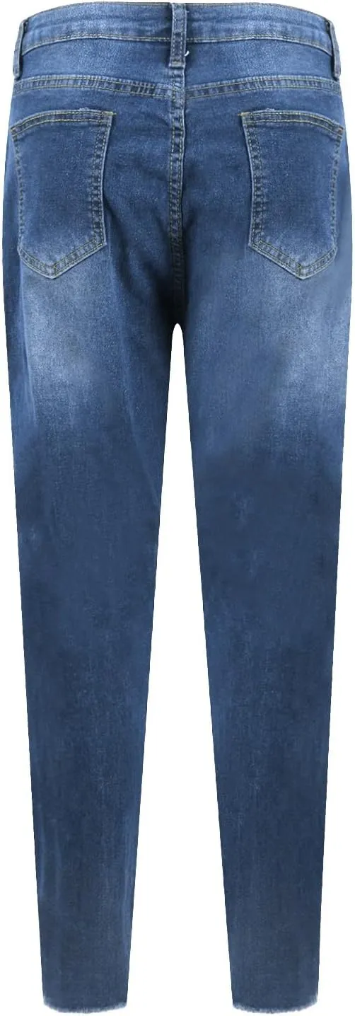 Womens Skinny Jeans High Waisted Raw Hem Ripped Jeans Stretchy Denim Pants Crop Distressed Jean Joggers with Pockets