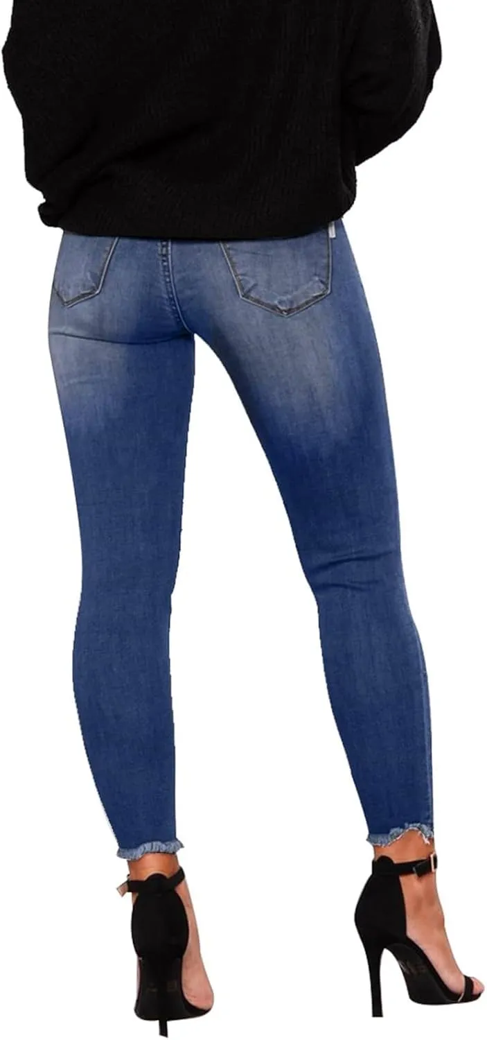 Womens Skinny Jeans High Waisted Raw Hem Ripped Jeans Stretchy Denim Pants Crop Distressed Jean Joggers with Pockets