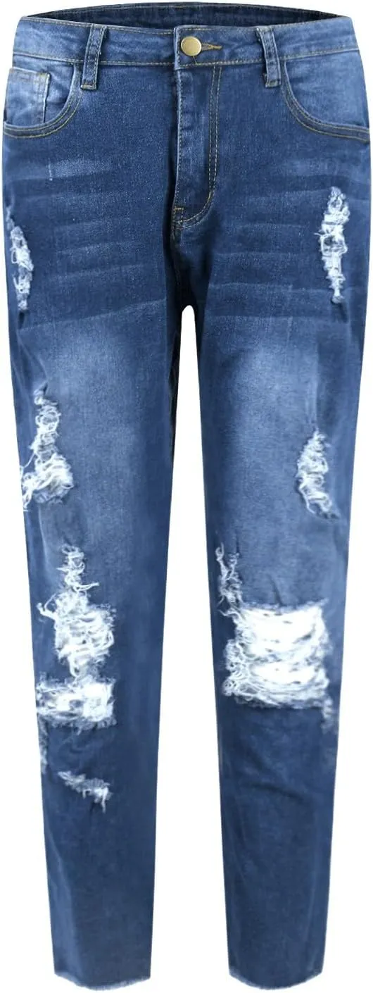Womens Skinny Jeans High Waisted Raw Hem Ripped Jeans Stretchy Denim Pants Crop Distressed Jean Joggers with Pockets