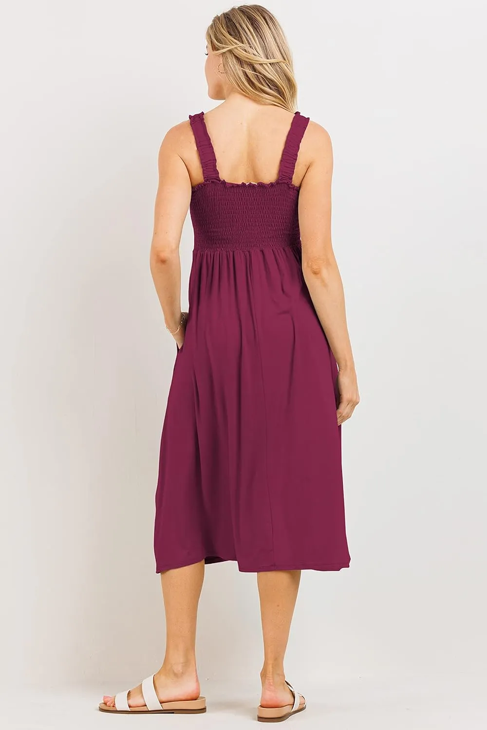 Women's Smocked Midi Maternity Dress with Pockets
