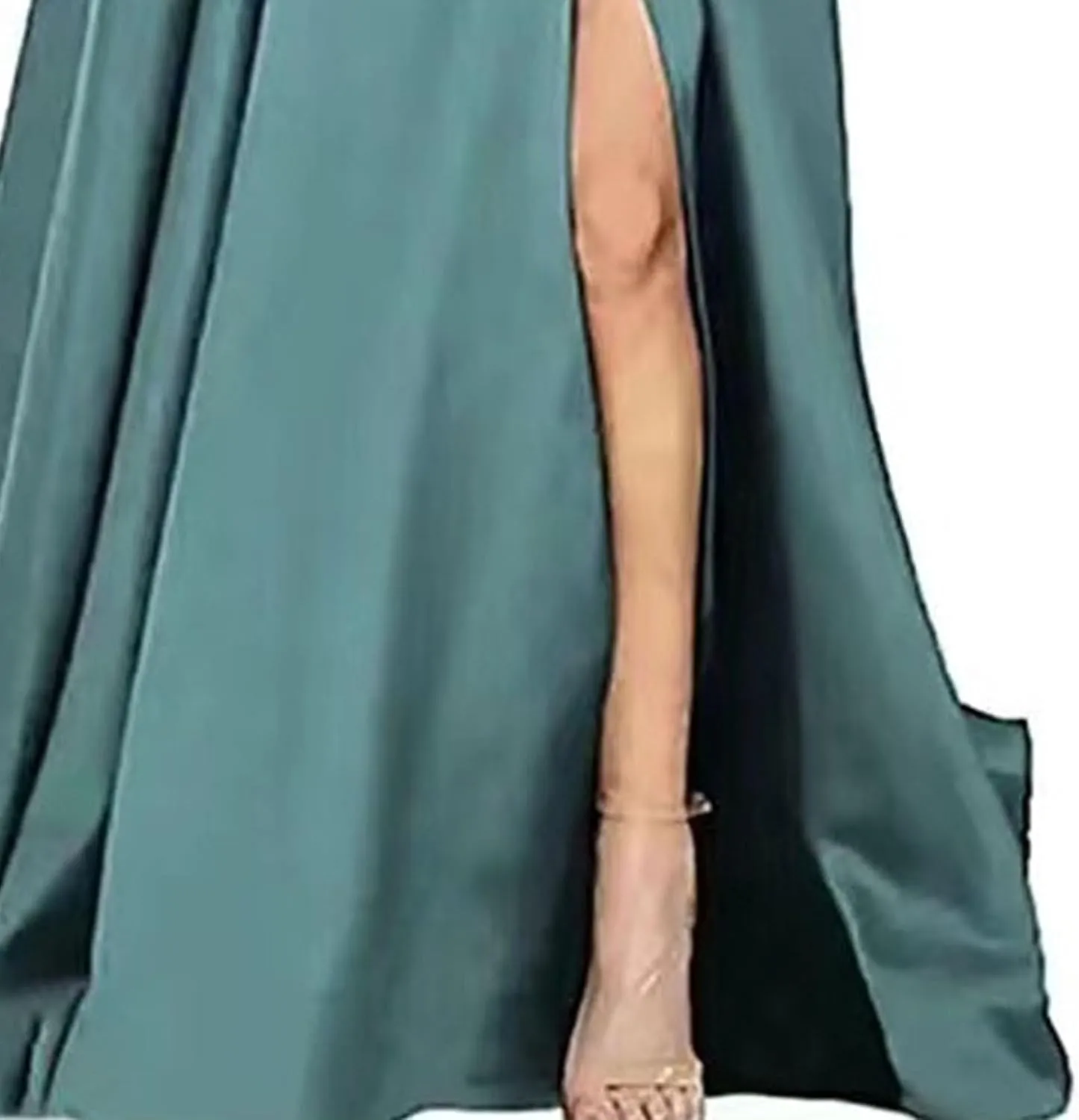 Women's Spaghetti Strap Solid Wedding Maxi Dress Elegant Split Hem Swing Dress Sleeveless Ruched Formal Dresses