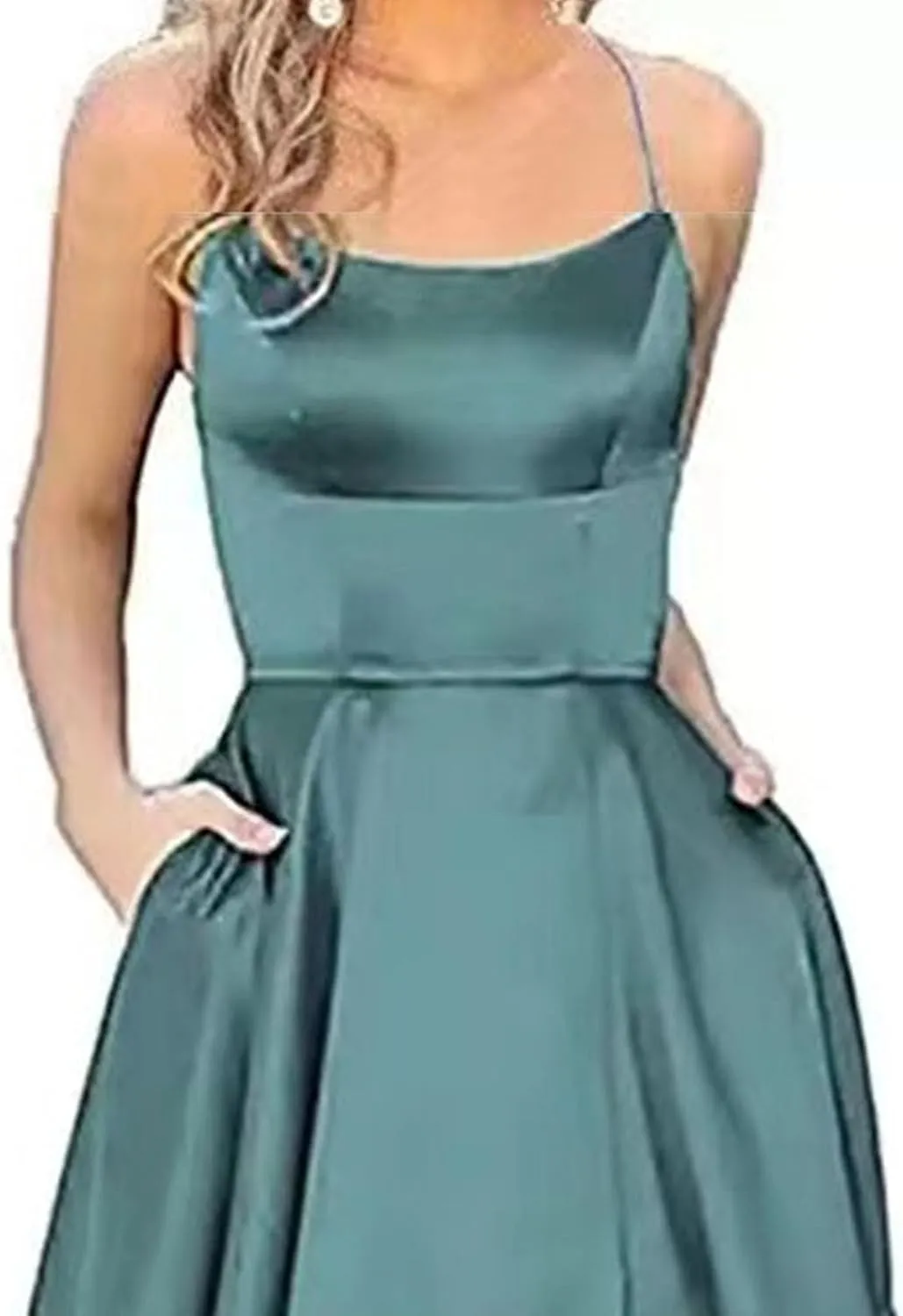 Women's Spaghetti Strap Solid Wedding Maxi Dress Elegant Split Hem Swing Dress Sleeveless Ruched Formal Dresses