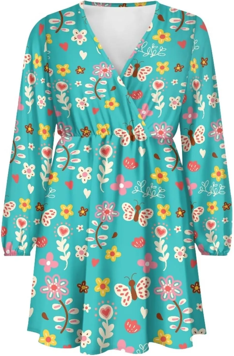 Women's Summer Long Sleeve Short Dresses Casual Dresses V-Neck Party Dress Elastic Waist Maxi Dress Sun Dress