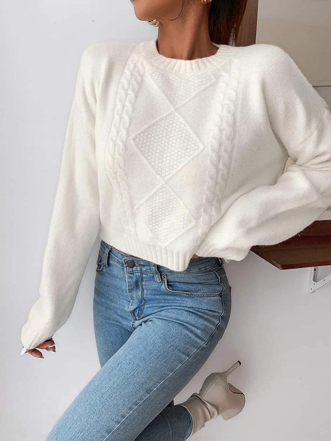 Women's Sweater Cable Knit Drop Shoulder Sweater Sweater for Women (Size : Small)