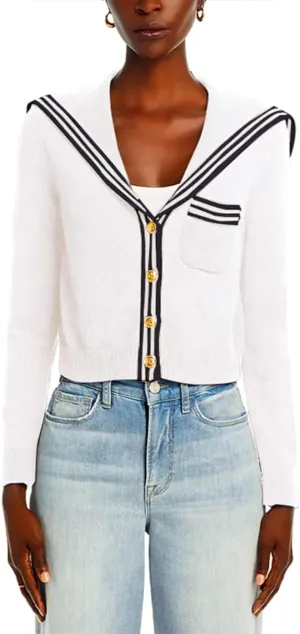 Women's V Neck Cardigan Sweaters Cropped Sailor Collar Button Up Knit Long Sleeve Open Front Coat
