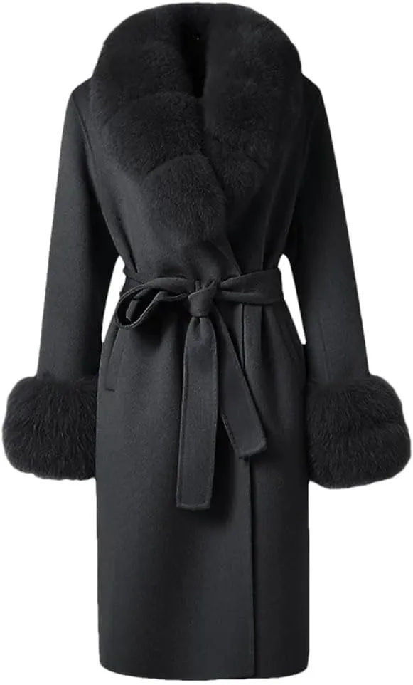 Women's Warm Wool Blend Windbreaker LApel Shear ColLAr Detachable Jacket Coat