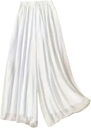 Women's Wide Leg Elastic Waist Flowy Pants Loose Casual Sheer Palazzo Trousers