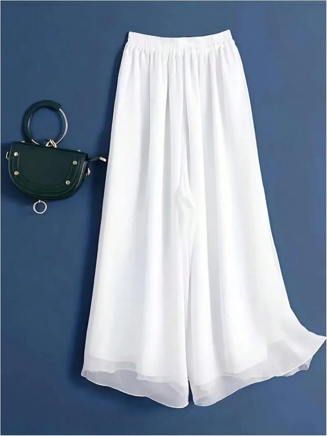 Women's Wide Leg Elastic Waist Flowy Pants Loose Casual Sheer Palazzo Trousers