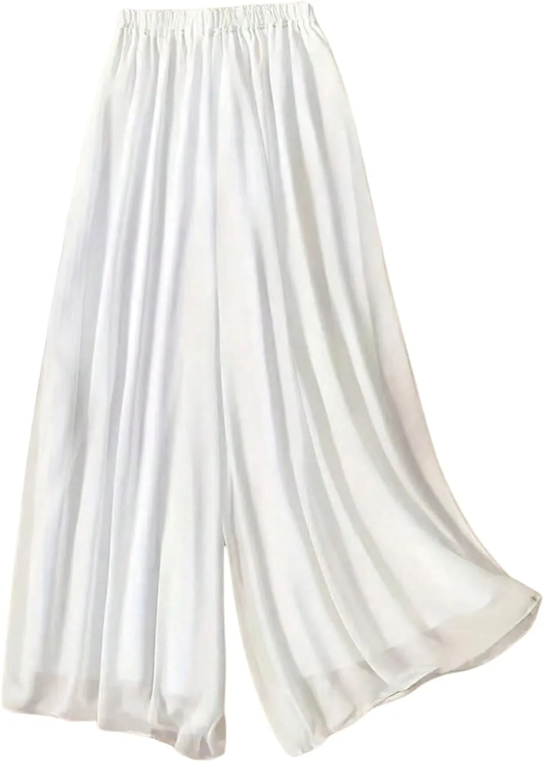 Women's Wide Leg Elastic Waist Flowy Pants Loose Casual Sheer Palazzo Trousers
