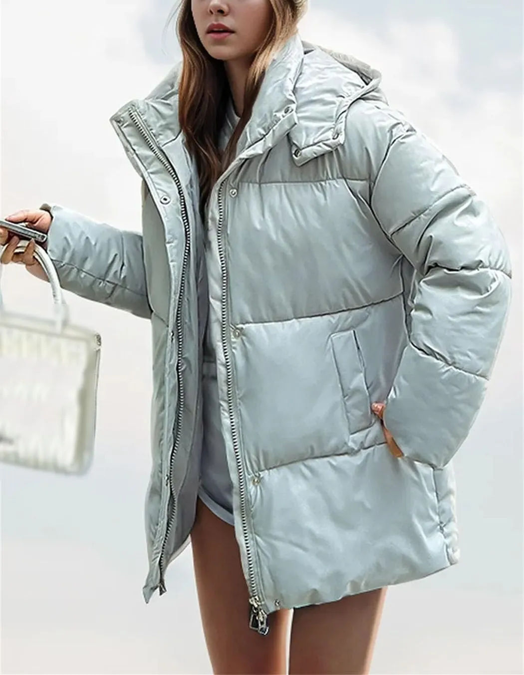 Women's Winter Puffer Jacket Hooded Waist Slimming Cotton Down Coat High Collar Quilted Warm Parkas